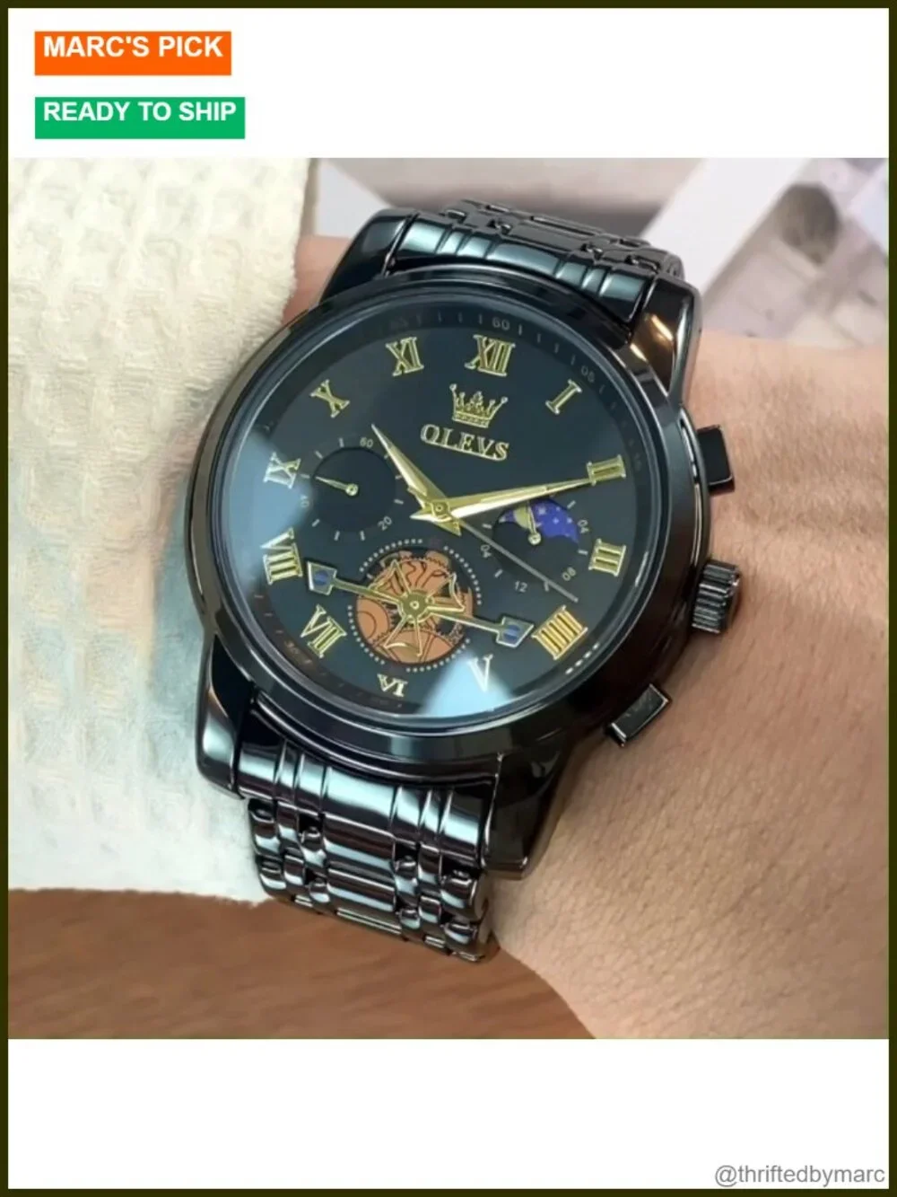 Luxury Big Face Chronograph Wristwatch for Men - Stainless Steel Quartz Dress